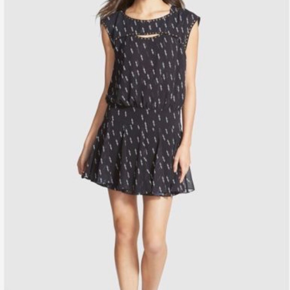 Sam Edelman Gold Studded Print Black Sheath Dress